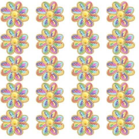 PATIKIL 20 Stück Paillettenblumen Aufbügelpatches zum Aufnähen Irisierend | Glitzerblumen Pailletten Applikation, auf Stoffpatch, für Kleidung, Hüte, Schuhe, Kleider, Rucksäcke