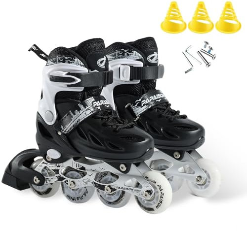 AYES Inline Skates Adjustable for Kids and Adults, Illuminating Roller Skates with Light Up Wheels for Men and Women Outdoor, Black, 38-41/UK 5-6.5