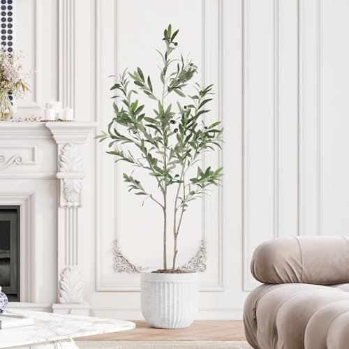 YOLEO Grand olivier artificiel en pot - 120 cm - En plastique - Pour maison, bureau, balcon, jardin, décoration moderne