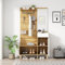 SogesHome Garderobe Set Flurgarderobe mit gepolsterter Aufbewahrungsbank Schuhschrank mit Stecktafel 4 Haken für Flur Eingangsbereich,100x35x180 cm (Teak Weiß)