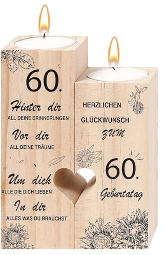 60.Geburtstag Frau, Kerzenständer Geschenk zum 60 Geburtstag Frau Mann 60 Deko Geburtstagsgeschenk für Mama,Vater,Schwester, Freundin
