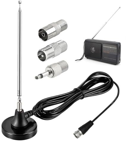UKW Radioantenne Digitale Teleskopantenne für den Innenbereich, FM UKW Radio Antenne 75 Ohm, mit Magnetfuß 3 m Verlängerungskabel, für 75 Ohm FM Radio Tuner Stereo AV- HiFi-Empfänger