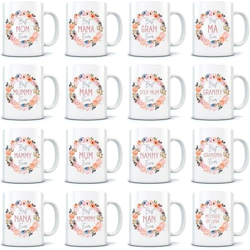 HotScamp Best Nana Ever Flower Wreath - Ceramic Mug for Tea Coffee - Mother's Day Grandmother Grandma Nan - One Size White