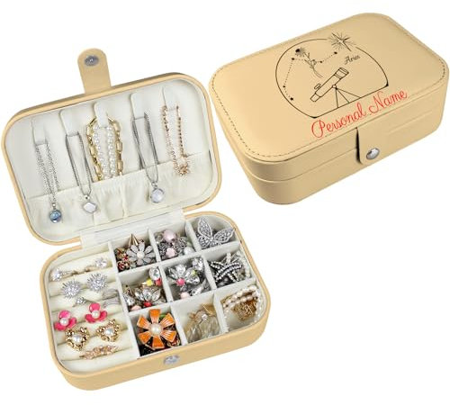 loongway Personalisiertes Schmucketui mit Sternzeichen-Sterne – Kompakter Reiseorganizer für Damen & Geburtstagen