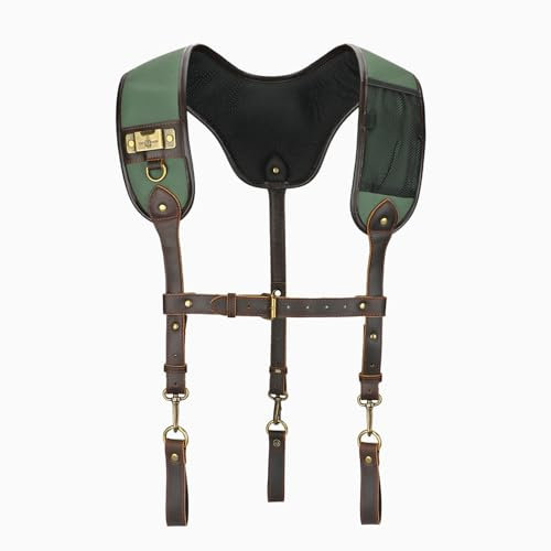 TOURBON Canvas and Leather Tool Belt Suspenders for Carpenter Adjustable Work Brace Padded Electricians Harness