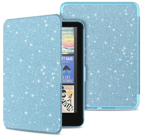 Mansiruyi Custodia universale per Kindle Paperwhite/Colorsoft Signature Edition/Paperwhite Kids (12a/1a generazione, 2024), non per Remarkable Kobo 7, custodia sottile in pelle PU glitterata con auto