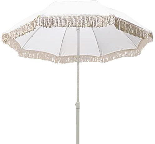 MYUYEE 160 cm runder Strandschirm faltbar Gartenschirm aus Metall höhenverstellbar Sonnenschutz weißes Polyester-Schirmtuch UV-Schutz,Luxus -1,6 m