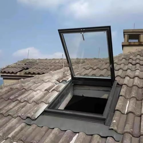 SAYEYBU Ampia Finestra per Tetto Piano, Finestra per Lucernari in Alluminio, con Vetro Temperato A Doppio Strato, Botola di Accesso al Tetto A Filo per Soffitta/Veranda,A,LxW 78x98cm/30.7x38.5in