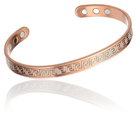 UIEXAY Kupfer Magnetarmbänder,1 Artikel Kupfer Armband mit 6 Magneten Massiver Armreif Verstellbare Manschettenarmbänder mit Baum Design für Herren Damen
