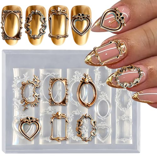 Cadre photo rétro Nail Molds 3D Nail Art Moules en silicone DIY Bord Cadre Charms Ongles Moules en silicone Moule en silicone Pochoir Photo Frame Sculpté Moule en silicone Pochoirs Design Ongles