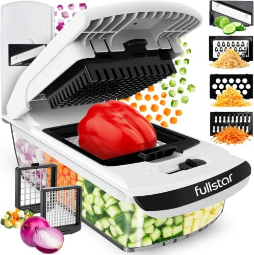 Fullstar Pro Original - Vegetable Chopper & Mandoline Slicer - 6 Blades | Onion, Salad & Veg Dicer - Veggie Julienne Cutter & Grater - Kitchen Gadgets & Gifts - Home Essentials (6-in-1, White)