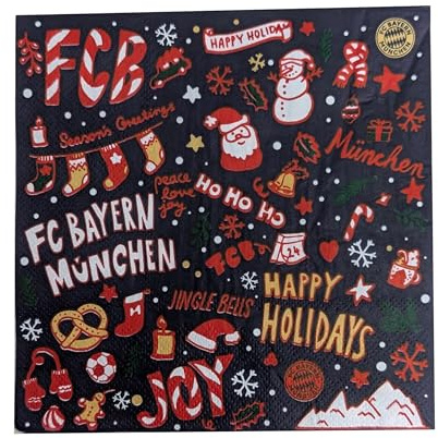FC Bayern München Servietten Winter – 20er Set Fanartikel, Rot Weiß Party Deko, Fußball Servietten für Geburtstag, Weihnachten & Stadionfeier, Original FCB Merchandise