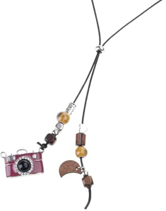 GKYQVE Collana con ciondolo a forma di macchina fotografica vintage, smaltata, regolabile, marrone, per donne e uomini