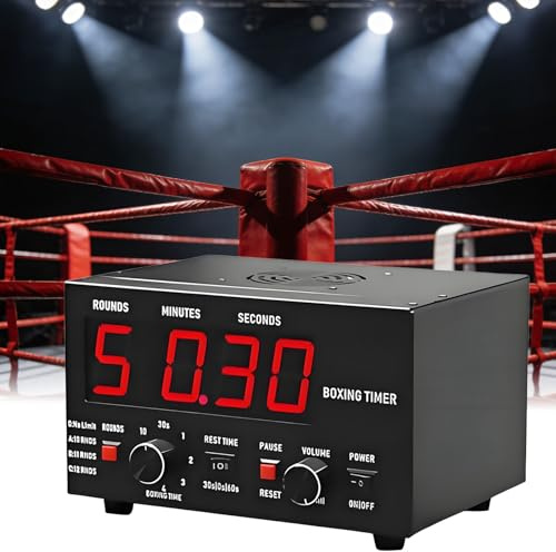 HuanEssentric Minuteur Intervalles Boxe Professionnelle,Minuteur Intervalles Gym avec écran LED,Temps D'entraînement Sélectionnable,Répétitions Cycle,Son Réglable pour Garage Et L'extérieur Red