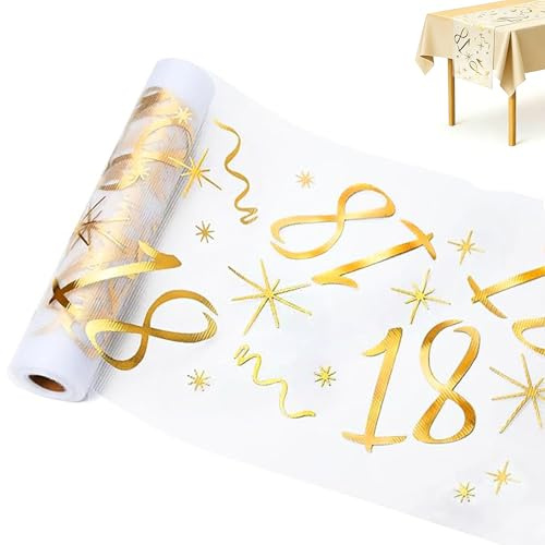 Tischläufer 18 Geburtstag,28cm x 10m Tischdekoration Roségold Tischdecke, Geburtstagsdekoration Tischläufer für 18. Happy Birthday Party Versammlung Jubiläumsfeier Dekoration Banner Tischdecke