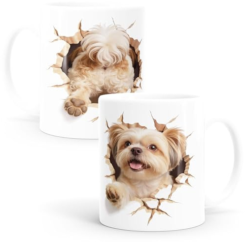 MoonWorks® Tasse Hund Motiv Shih-Tzu Geschenk Hundebesitzer Tierfreunde Keramikbecher Vierbeiner Hundetasse Weiss standard