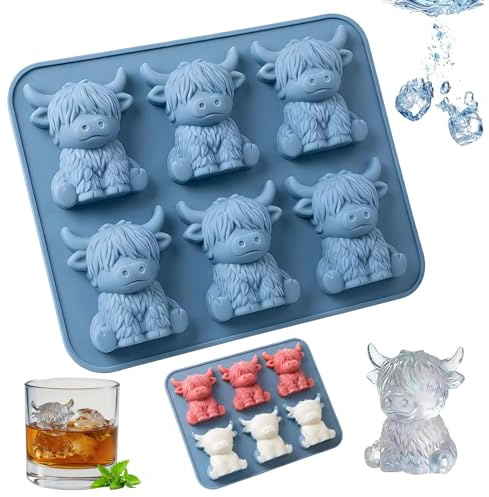 Mini Highland Cow Ice Cube Mold Tray, 3D Highland Cows Silicone Ice Cubes Mould (1Pcs(6 Slots))