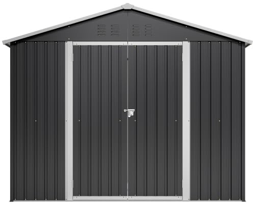 Abri de jardin en métal 240 x 192 x 191 cm, avec porte coulissante, 4 ventilations, verrouillable et résistant aux intempéries, grand espace de rangement pour vélos, outils de jardin et poubelles