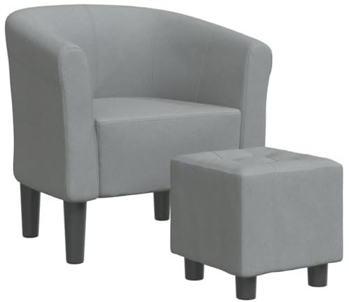 HFXHIJXQ Fauteuil Cabriolet avec Repose-Pied Gris Clair, Chaise d'Appoint en Tissu pour Salon, Chambre et Bureau, Fauteuil Crapaud Moderne avec Boutons Tuftés, Charge 110 kg
