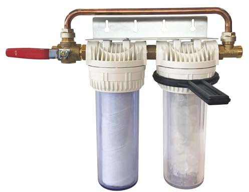 AQUAWATER, 104966, Doppia stazione filtrante con cartucce filtranti e anticalcare/anticorrosione, Durata cartuccia: 12 mesi, Produzione francese