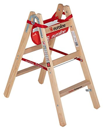 euroline GmbH - Holz Sprossenstehleiter jeweils 3 Sprossen mit Eimerhaken und Ablagetasche
