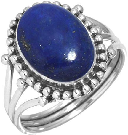 Jeweloporium 925 Silber Ringe für Frauen Größe 50(15.9) Blau Echt Lapislazuli Edelstein Jahrgang Silber Ringe Neujahr Geschenk Solitär Schmuck