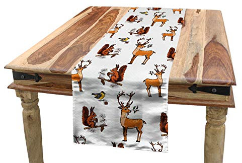 ABAKUHAUS Eichhörnchen Tischläufer, Weihnachten Tiere Skizze, Esszimmer Küche Rechteckiger Dekorativer Tischläufer, 40 x 180 cm, Weiß Orange