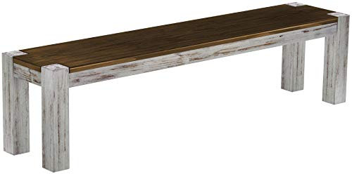 Sitzbank 180 cm Rio Kanto Shabby Platte Eiche Pinie Massivholz Esszimmerbank Küchenbank Holzbank - Größe und Farbe wählbar Brasilmöbel