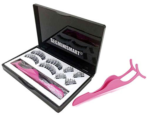 Magnetic Eyelashes,3D Reusable Magnets Eyelashes,Reusable False Eyelashes Soft and Comfortable with Stainless Eyelash Tweezers,8Pcs