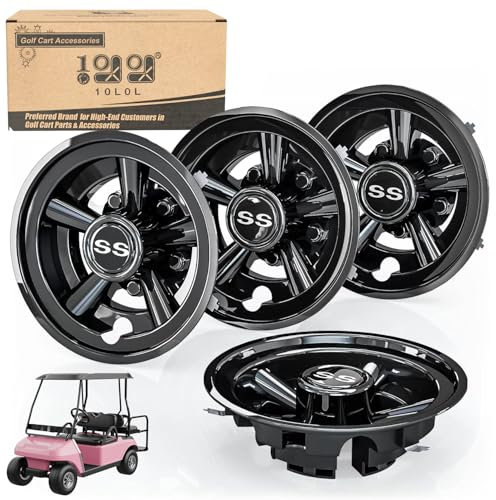 10L0L 4 Stück Golfwagen Radkappen Radkappen für EZGO Club Auto Yamaha - 8 Zoll Snap-on Montage Schwarz