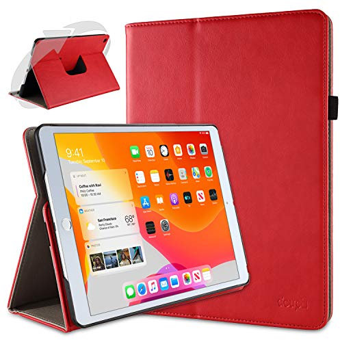 doupi Rotatif Housse pour iPad 2020 (8. Gen.), iPad 2019 (7. Gen.) 10,2 Pouces, Deluxe 360 Degrés Smart Coque de Protection Simili Cuir Coque Cover et Case, Rouge