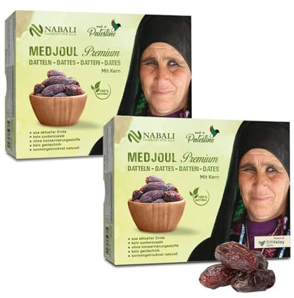 NABALI FAIRKOST FÜR ALLE Medjool Medjoul Datteln aus Palästina 2 x 1 kg - 100% naturell vegan aromatisch traditionell frisch & orientalisch I ohne Konservierungsstoffe I Premium