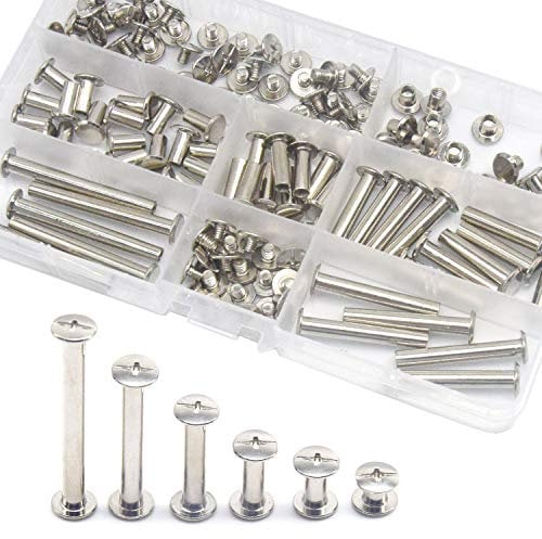 CEEYSEE 140 Pezzi (70 set) Viti Per Rilegatura Vite a Testa Piatta in Argento Viti Tonda Chicago Nail Rivet Vite Kit Per Decorazione in Pelle, Album e Borse Fai Da Te (YZBYC)