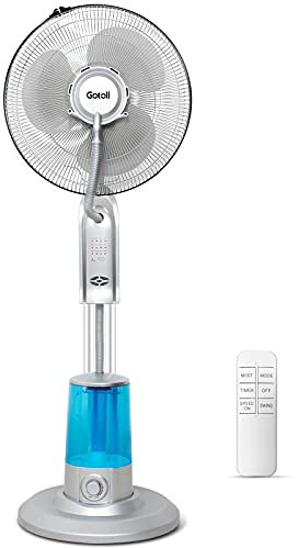 Gotoll Ventilador Nebulizador con Control Remoto, 2 en 1 Ventilador Humidificador 3.2L, Temporizador 7,5h, Oscilante, Motor de Cobre, 75W