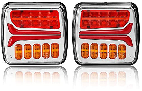 D-TECH 2Stück 12V 24V LED-Anhänger-Rückleuchten,Anhänger-Rücklichter,5Funktionen Anhänger-Lichter, Dynamischer Blinker Kennzeichenbeleuchtung Neon-Rücklicht für Anhänger Bootsanhänger Vans Emark IP67