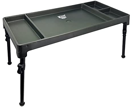 Carp On - Bivvy Table Fully Adjustable Folding Legs & Large Versatile Recessed 4 Sectional Tray Surface - 29cm X 59.5cm (H: 25cm To 40cm) Great For Fishing And Camping [25-3302]