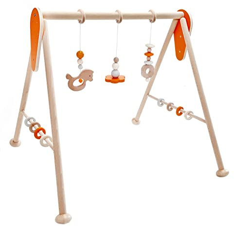 Hess Holzspielzeug 20039 - Spielgerät aus Holz, Nature Serie Pferd in Orange, für Babys, handgefertigter Spiel-Bogen mit Figuren und Rasseln, ca. 62 x 57 x 54,5 cm groß