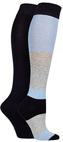 SockShop Bamboo Knee High Socks - Womens Long Socks in Plain and Striped Designs, Fun, Fashionable in Bright Colours, Soft and Breathable for Comfort, Pack of 2 Pairs Size 4-8 Kentucky Blue 4-8