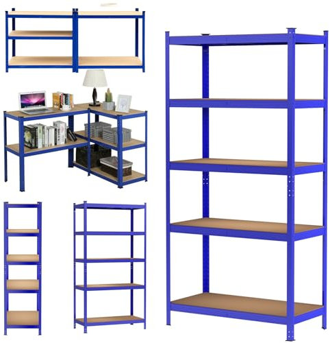 200x100x50cm Lagerregal, Schwerlastregal, Steckregal Metallregal Kellerregal, Regal aus Metall, bis 875 kg belastbar, 5 verstellbare MDF-Platten Kellerregal Werkstattregal Werkbank Garagenregal, Blau
