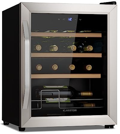 KLARSTEIN Vinamour - Frigorifero per vino Fridge con porta in vetro, con tecnologia Touch Control, 5-18 °C, autoportante, 1 zone, 16Fl./42l