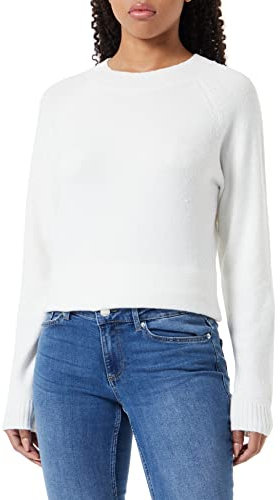 VERO MODA VMDOFFY LS O-Neck Blouse GA Noos Pull-Over, Blanc Neige-Détails : mélangé, S Femme