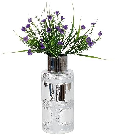 Moderne Dekovase Blumenvase Tischvase Vase aus Keramik Silber 10x24 cm