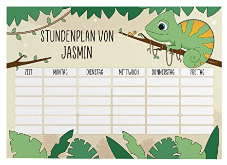 Striefchen® Magnetischer Stundenplan mit Namen für Jungen zum Beschriften - perfekt zum Schulanfang Chamäleon