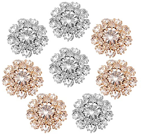GORGECRAFT 2 Colori 8PCS Bottoni con Gambo di Strass Cristallo A Forma di Fiore Bottone di Strass Vestiti Decorazione Gioielli Fai per Artigianato Festa di Nozze Bouquet Cucire Sui Vestiti(Ottone)