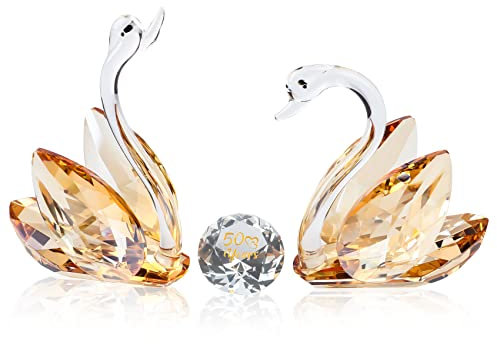 YWHL 50° Anniversario di Matrimonio Cigno Regalo per Genitori - Statuetta di Cristallo Decorazione Con 50 Anni di Amore - San Valentino, Regalo Romantico per Coppia