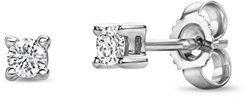 Miore Diamant Ohrringe Damen klassische Solitär Studs mit 0,15 Ct Diamanten Ohrstecker aus Weißgold 14 Karat/ 585 Gold, Ohrschmuck 3x3mm