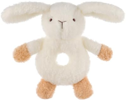 Apricot Lamb Hold and Shake Toy with Sound,Baby Bunny Soft Ring Rattle Toy, Plush Stuffed Animal for Newborn Infant Babies Over 0 Months (Brown Bunny, 6 Inches)
