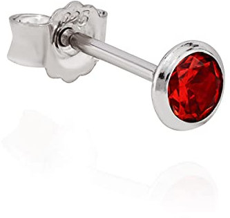 NKlaus Par de pendientes de copa individuales de plata 925 antivaho 4 mm circonitas rojas 11213, Circonita cúbica Piedra Plata Circón Granate Circonita cúbica Piedra Plata 1 Circón