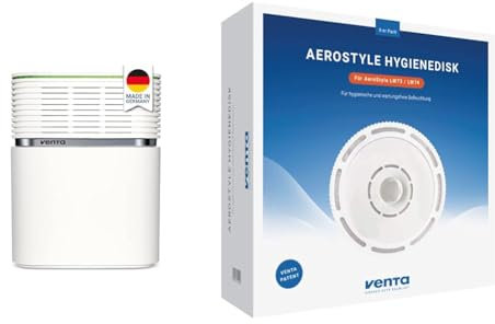 Venta Luftwäscher AeroStyle LW74 WiFi, Luftbefeuchtung und Luftreinigung (bis 10 µm Partikel) für Räume bis 90 qm, Signalweiß & AeroStyle Hygienedisk 3er, Zubehör für Aerostyle LW73 und LW74