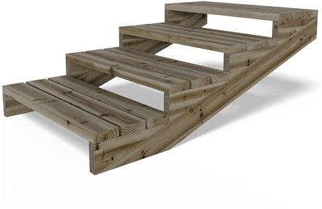 Gartenwelt Riegelsberger Escalier de terrasse XL - Largeur : 95 cm - Escalier à 4 marches - Hauteur du sol : 56 cm - En bois de pin massif imprégné en autoclave - Kit complet de joues, perles et vis